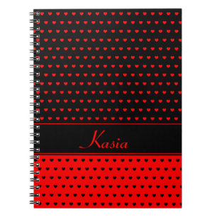 Stijlvol rood en zwart hart, naam/tekst Sjabloon Notitieboek