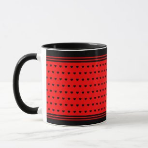 Stijlvol rood en zwart hartjes patroon mok
