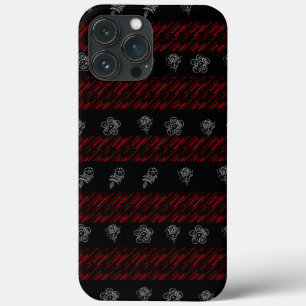 Stijlvol Rood en zwart strepen wit Bloemen patroon Case-Mate iPhone Case