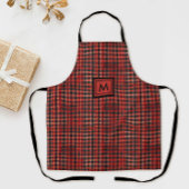 Stijlvol rood en zwart tartanpatroon en monogram schort