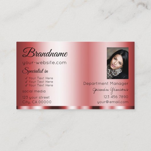 Stijlvol rood glamoureus met Logo en foto stijlvol Visitekaartje (Achterkant)