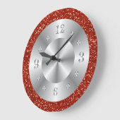 Stijlvol rood glitter Silver Nummers Grote klok (Hoek)