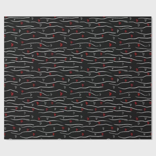 Stijlvol rood grijs hart en strepen patroon cadeaupapier (Vlak)