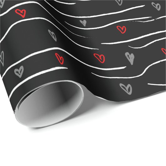 Stijlvol rood grijs hart en strepen patroon cadeaupapier (Rol Hoek)
