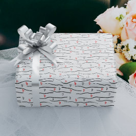 Stijlvol rood grijs hart en strepen patroon cadeaupapier