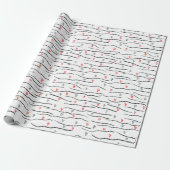 Stijlvol rood grijs hart en strepen patroon cadeaupapier (Uitgerold)