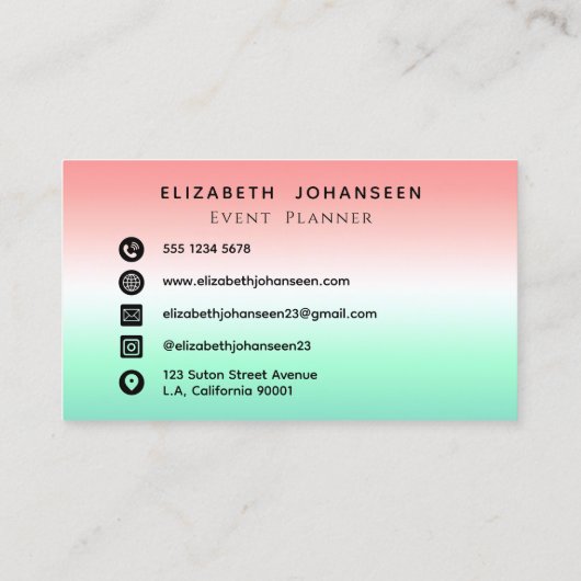 Stijlvol Rood Groen Wit Gradiënt Initiaal Monogram Visitekaartje (Achterkant)