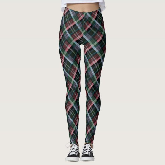 Stijlvol rood groen zwart Tartan Plaid Patterned Leggings (Voorkant)