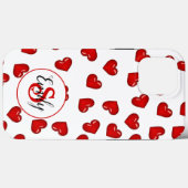 Stijlvol rood hartenpatroon op wit monogram Case-Mate iPhone case (Achterkant (horizontaal))