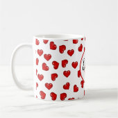stijlvol rood hartpatroon op wit monogramme koffiemok (Links)