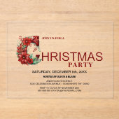 Stijlvol rood kerstfeest acryl uitnodigingen (Voorkant)