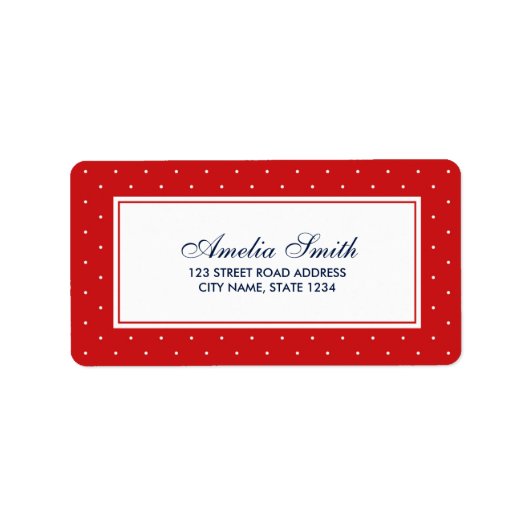 Stijlvol Rood met klassiek wit poladoadres Etiket (Voorkant)
