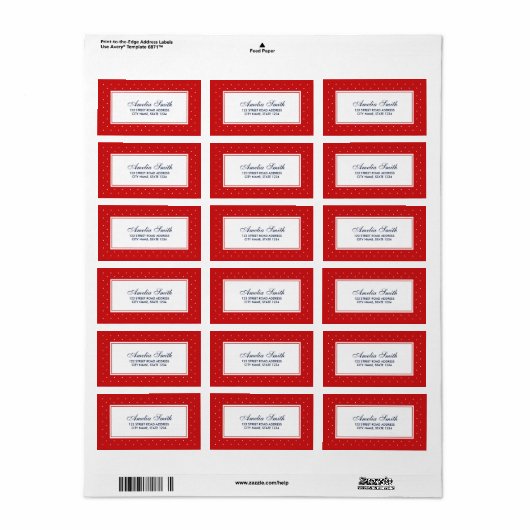 Stijlvol Rood met klassiek wit poladoadres Etiket (Full Sheet)