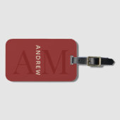 Stijlvol rood monogram en naam bagagelabel (Voorkant (horizontaal))