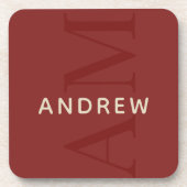 Stijlvol rood monogram met naam bier onderzetter (Voorkant)