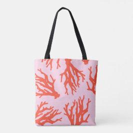 Stijlvol rood roze koraal patroon tote bag