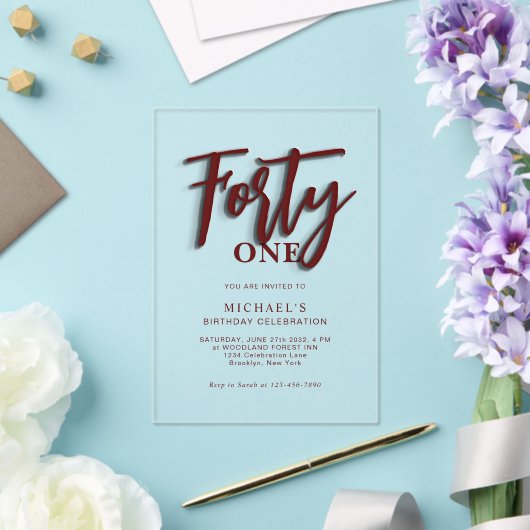 Stijlvol rood schrift veertig 40e volwassen verjaa acryl uitnodigingen (Insitu (Huwelijk))