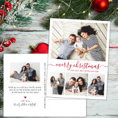 Stijlvol rood script 4 fotocollage kerst briefkaart