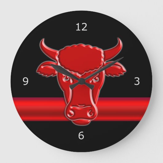 Stijlvol rood Taurus hoofd, rode, metallisch uitzi Grote Klok (Voorkant)