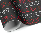 Stijlvol rood wit één lijn harten patroon cadeaupapier (Rol Hoek)