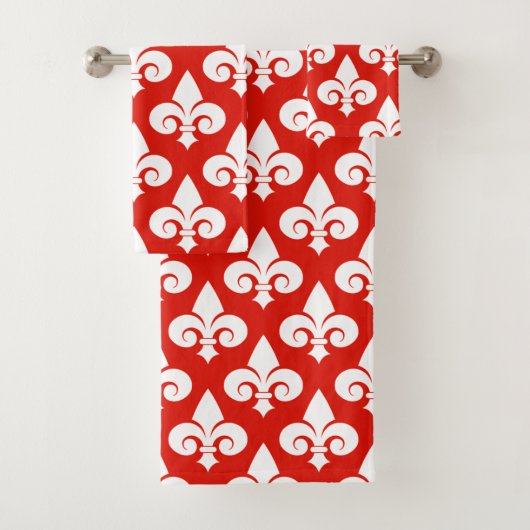 Stijlvol rood-wit Fleur de Lis patroon Bad Handdoek (Insitu)