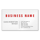 Stijlvol rood wit modern minimalistisch magnetisch visitekaartje (Voorkant)