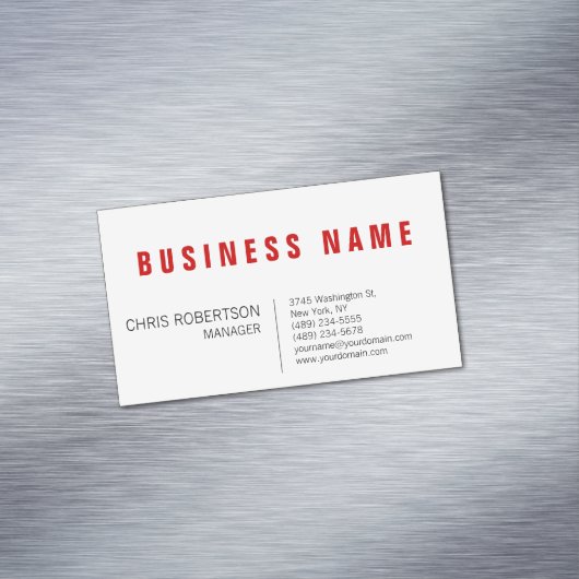 Stijlvol rood wit modern minimalistisch magnetisch visitekaartje (Voorbeeld)