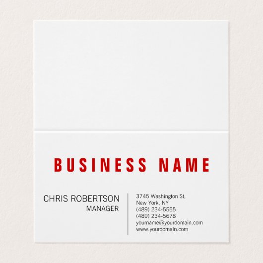 Stijlvol rood wit modern minimalistisch visitekaartje (Buitenkant ongevouwen)