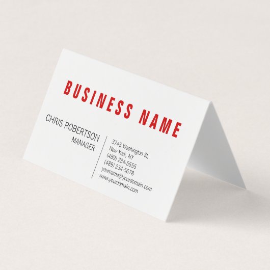 Stijlvol rood wit modern minimalistisch visitekaartje (Voorkant)