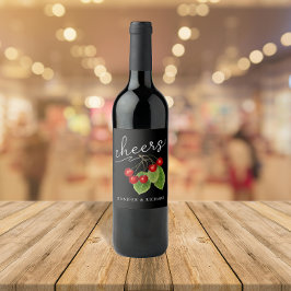 Stijlvol Rood Zwart Cheers Kersen Modern Script Wijn Etiket