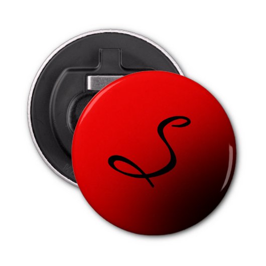 Stijlvol rood zwart monogram Initiaal Professional Button Flesopener (Voorkant)