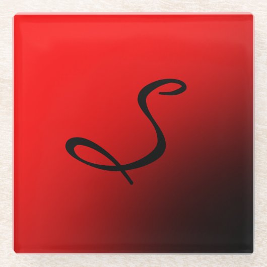 Stijlvol rood zwart monogram Initiaal Professional Glazen Onderzetter (Voorkant)