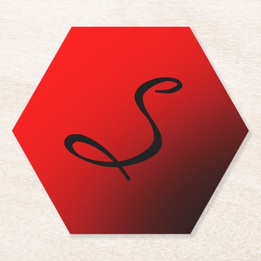 Stijlvol rood zwart monogram Initiaal Professional Kartonnen Onderzetters (Voorkant)