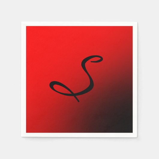 Stijlvol rood zwart monogram Initiaal Professional Servet (Voorkant)