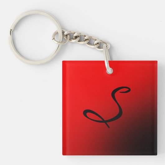 Stijlvol rood zwart monogram Initiaal Professional Sleutelhanger (voorkant)