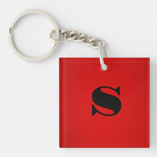 Stijlvol rood zwart monogram Initiaal Professional Sleutelhanger