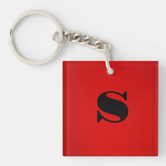 Stijlvol rood zwart monogram Initiaal Professional Sleutelhanger (voorkant)