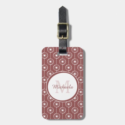 Stijlvol roodbruin maakt monogram en naam bagagelabel (Voorkant verticaal)