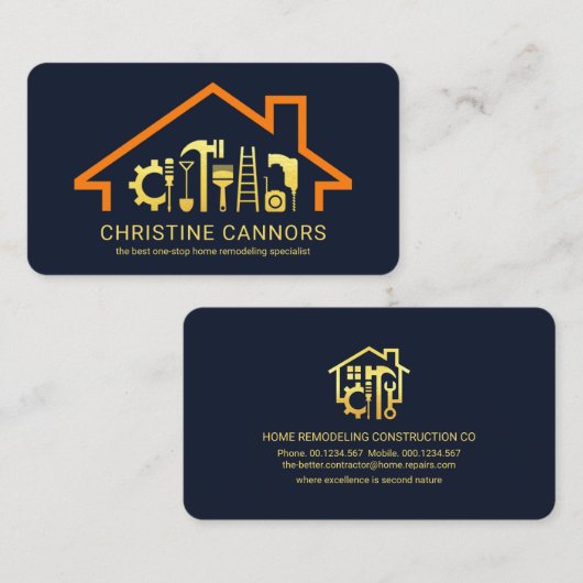 Stijlvol Rooftop Gold Handyman Tools Lijst Visitekaartje (Voorkant / Achterkant)