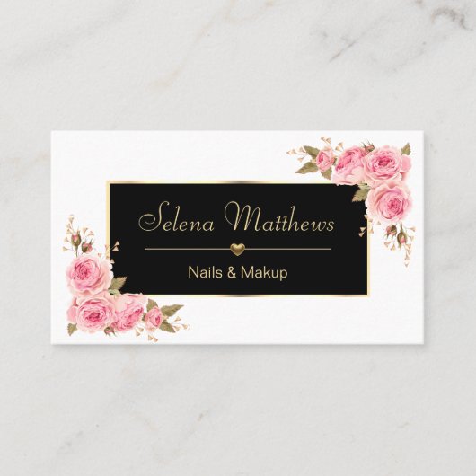  Stijlvol Roos Bleek Roze Floral Gold Heart Visitekaartje (Voorkant)