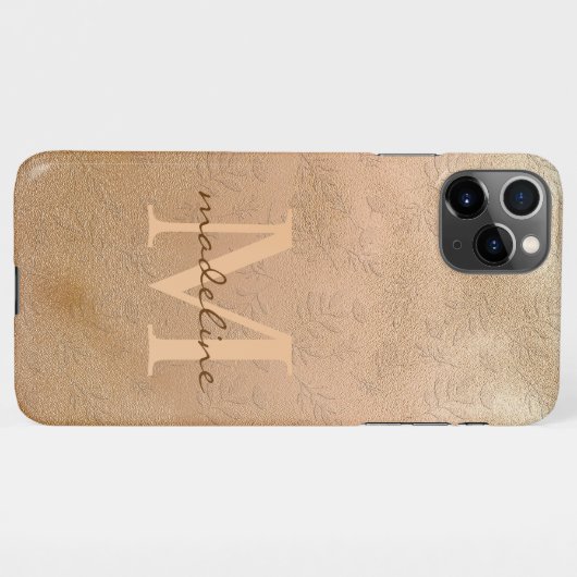 Stijlvol Roos Gold Botanical Offset Monogram iPhone Hoesje (Achterkant horizontaal)