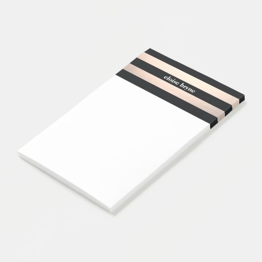 Stijlvol Roos Gold en zwart gestreept modern Post-it® Notes (Schuin)