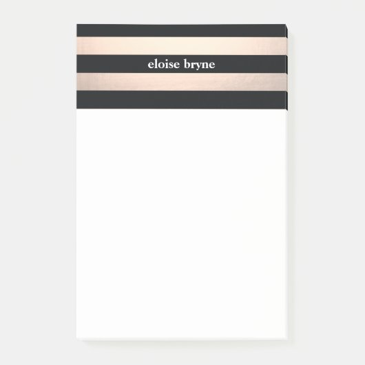 Stijlvol Roos Gold en zwart gestreept modern Post-it® Notes (Voorkant)