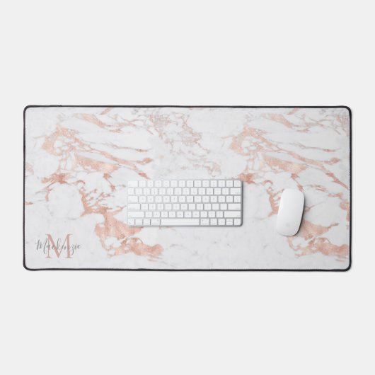 Stijlvol Roos Gold Foil marble Monogram Bureaumat (Keyboard & Muis)