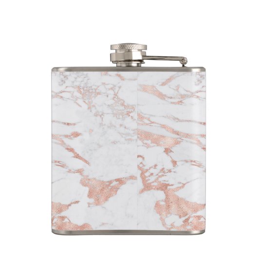 Stijlvol Roos Gold Foil marble Monogram Heupfles (Achterkant)