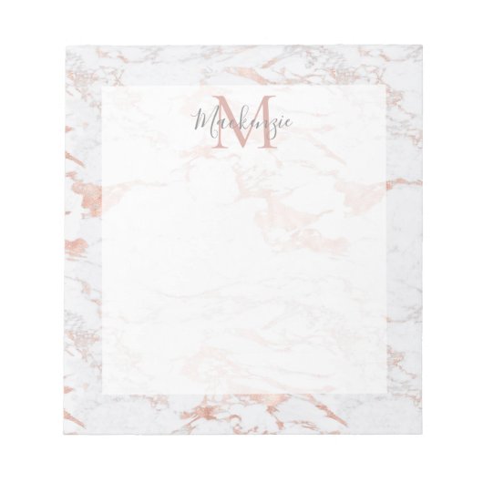 Stijlvol Roos Gold Foil marble Monogram Notitieblok (Voorkant)