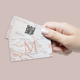 Stijlvol Roos Gold Foil marble Monogram QR Code Visitekaartje