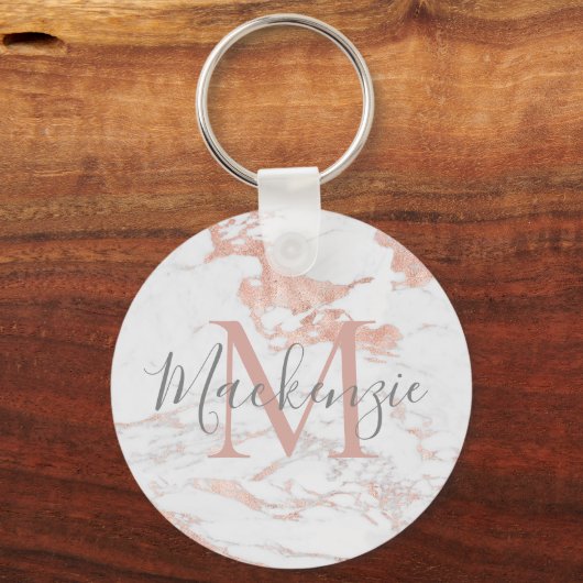 Stijlvol Roos Gold Foil marble Monogram Sleutelhanger (Achterkant)