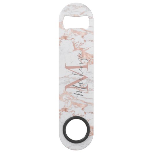 Stijlvol Roos Gold Foil marble Monogram Speed Flessenopener (Voorkant)
