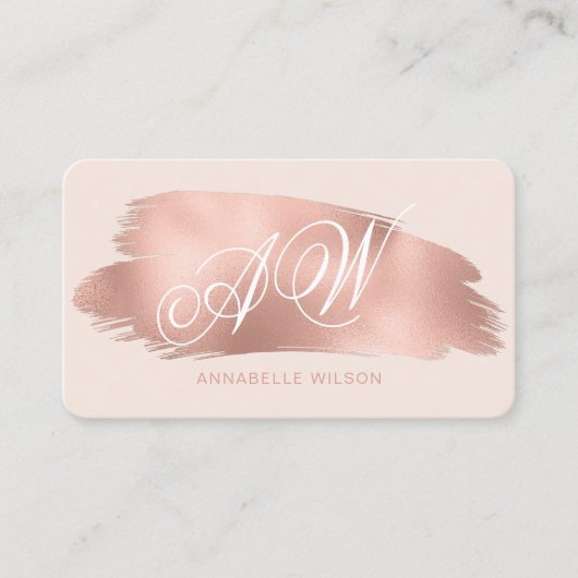 Stijlvol Roos Gold Foil & Roze Monogram Visitekaartje (Voorkant)